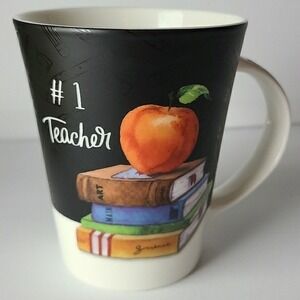 ⭐️3/ $30⭐️ Brands Unlimited #1 Teacher Mug White Gloss Matte Black Print Pattern